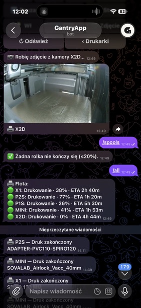 Telegram: status floty i zdjęcie z kamery